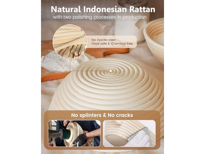 Cesta de Banneton Artesanal de Plástico com Raspador em Várias Formas Cor Natural