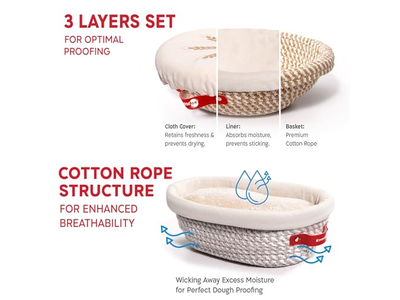 Cestas de Pão de Plástico Banneton Sem Sovar Grande com Forro de Silicone DIY Marrom
