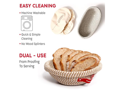 Cestas de Pão de Plástico Banneton Sem Sovar Grande com Forro de Silicone DIY Marrom